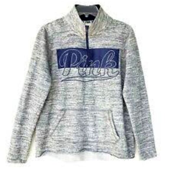Victoria's Secret PINK Women's Gray/Blue Quarter Zip Mock Neck Sweatshirt S/P - Picture 2 of 10